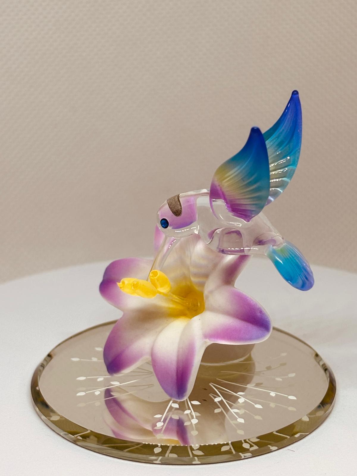 Hummingbird with Lavender Lily Figurine Handcrafted Nature Decor