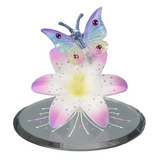 Butterfly on Lavender Lily Figurine Handcrafted Glass Butterfly on Lily with Crystals