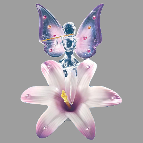 Glass Fairy and Lily Flower with 22kt Gold & Crystals Accents