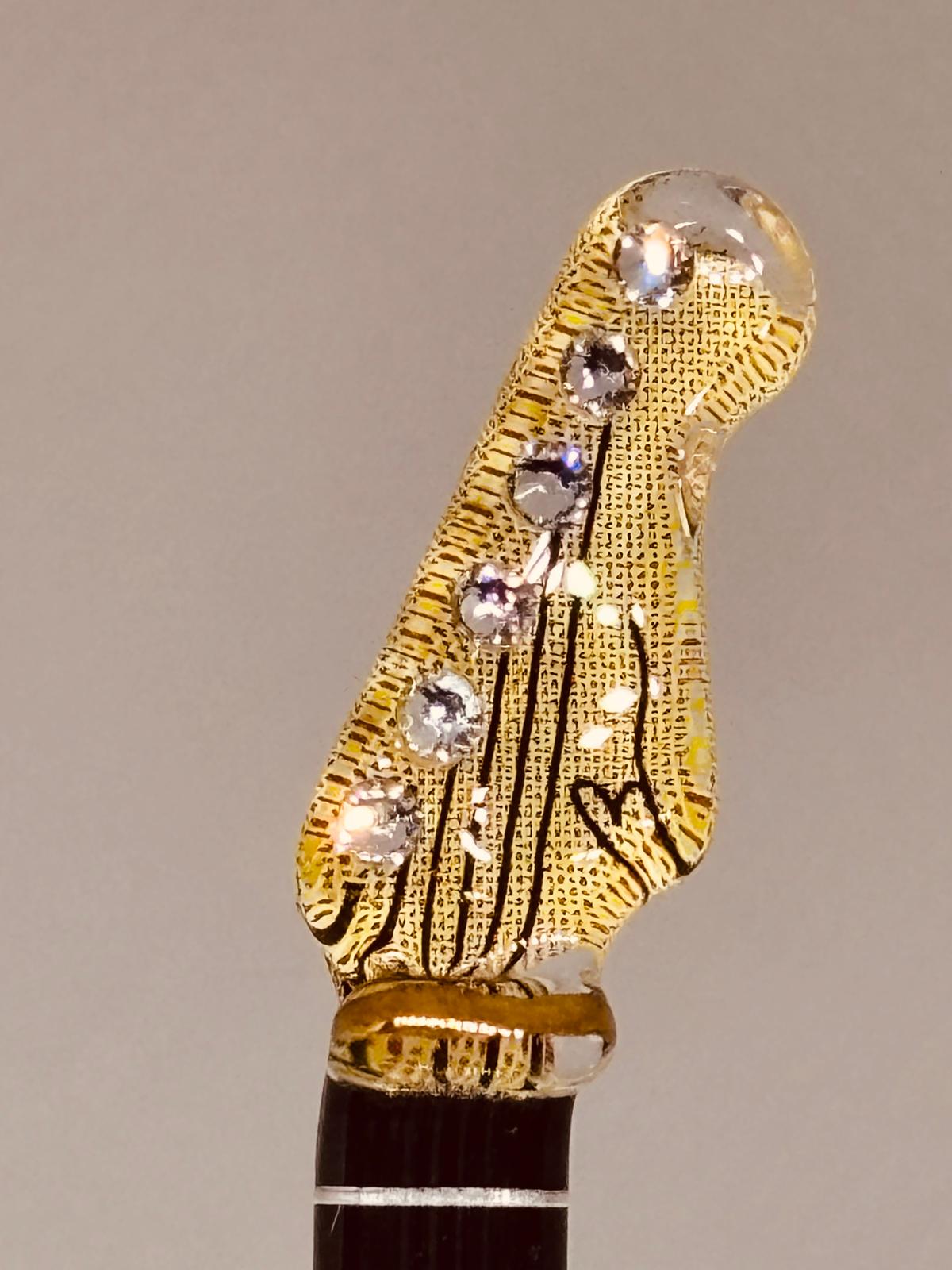 Vintage Black Glass Guitar Figurine Music Gift with Crystals & Gold