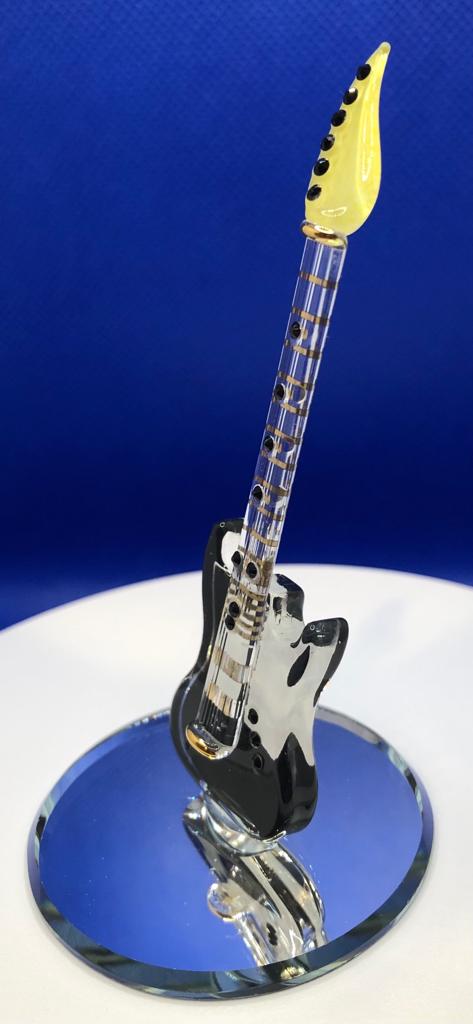 Black Vintage Guitar Glass Handcrafted Figurine