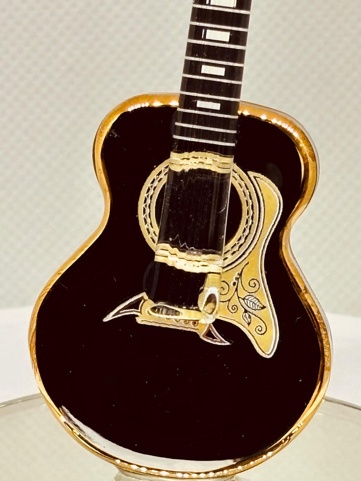 Glass Acoustic Guitar Figurine, Handcrafted Black Guitar Decor, Music Lover Gift