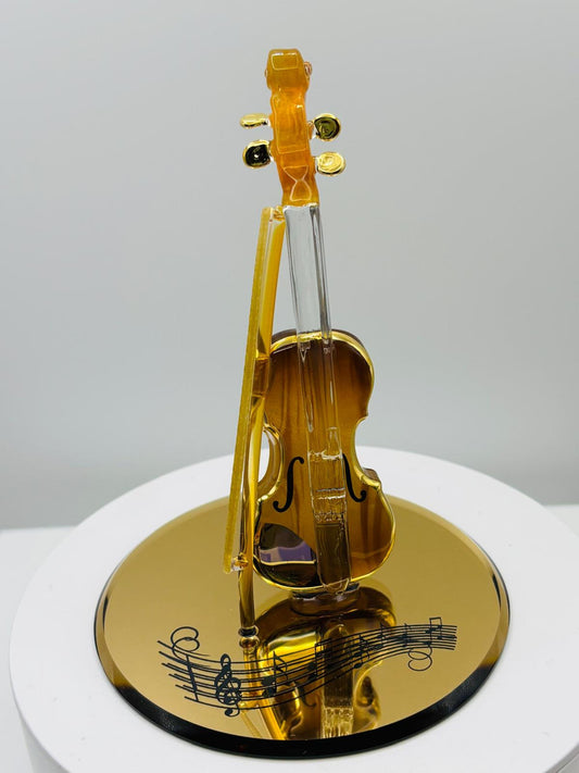 Glass Violin Figurine with Music Notes Handcrafted Music Decor