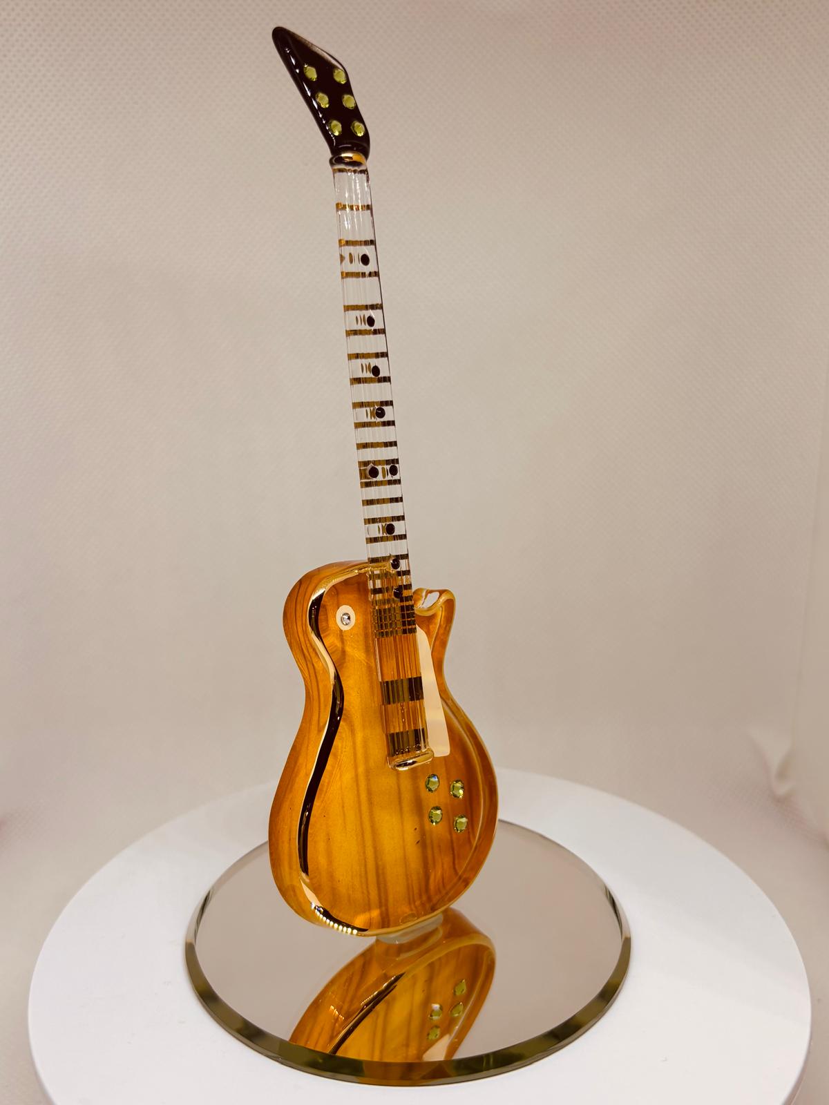 Classic Woodgrain Guitar Glass Figurine | Handcrafted Music Lover Collectible