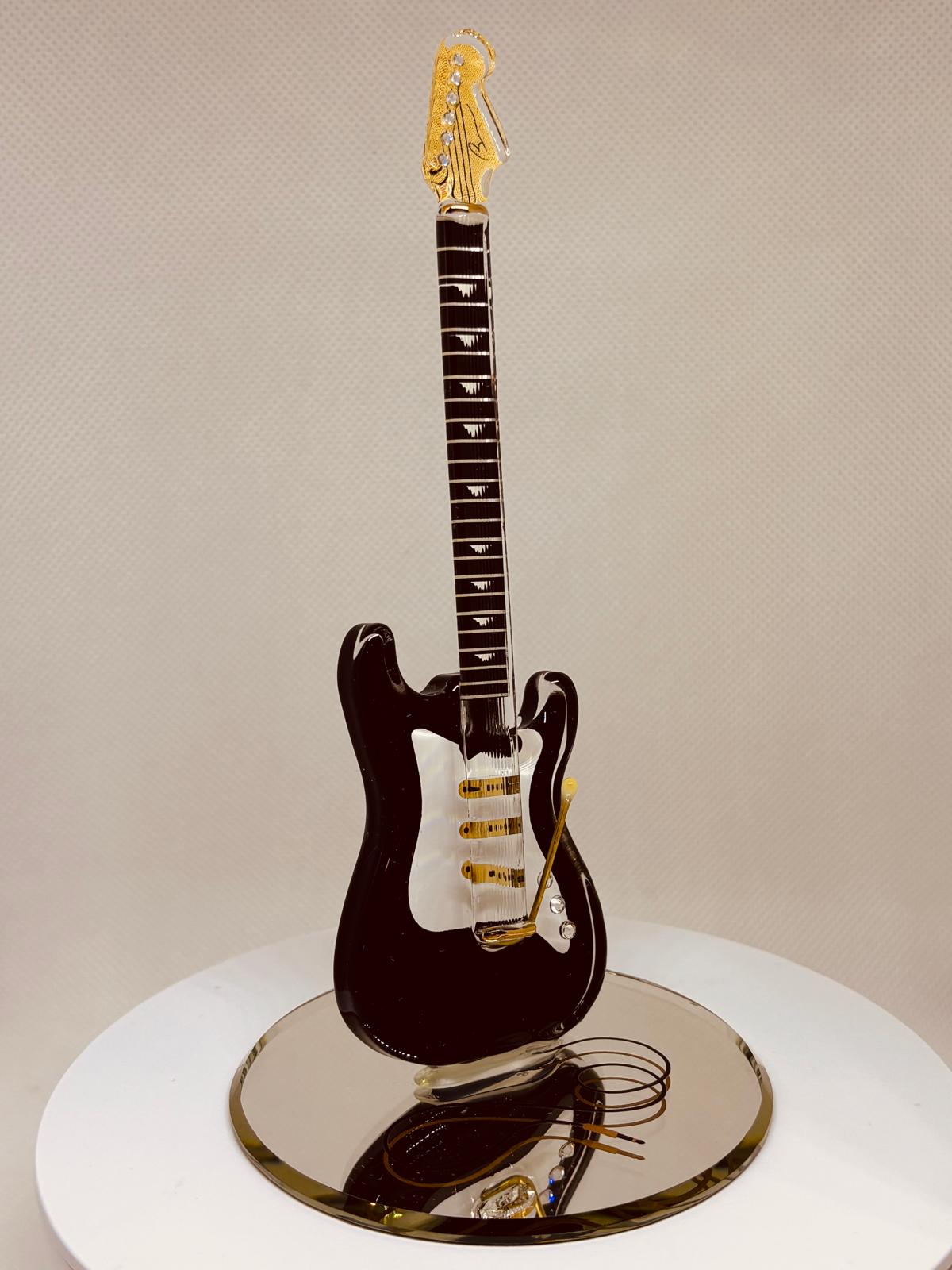 Vintage Black Guitar Figurine Handcrafted Glass Gift for Music Lovers
