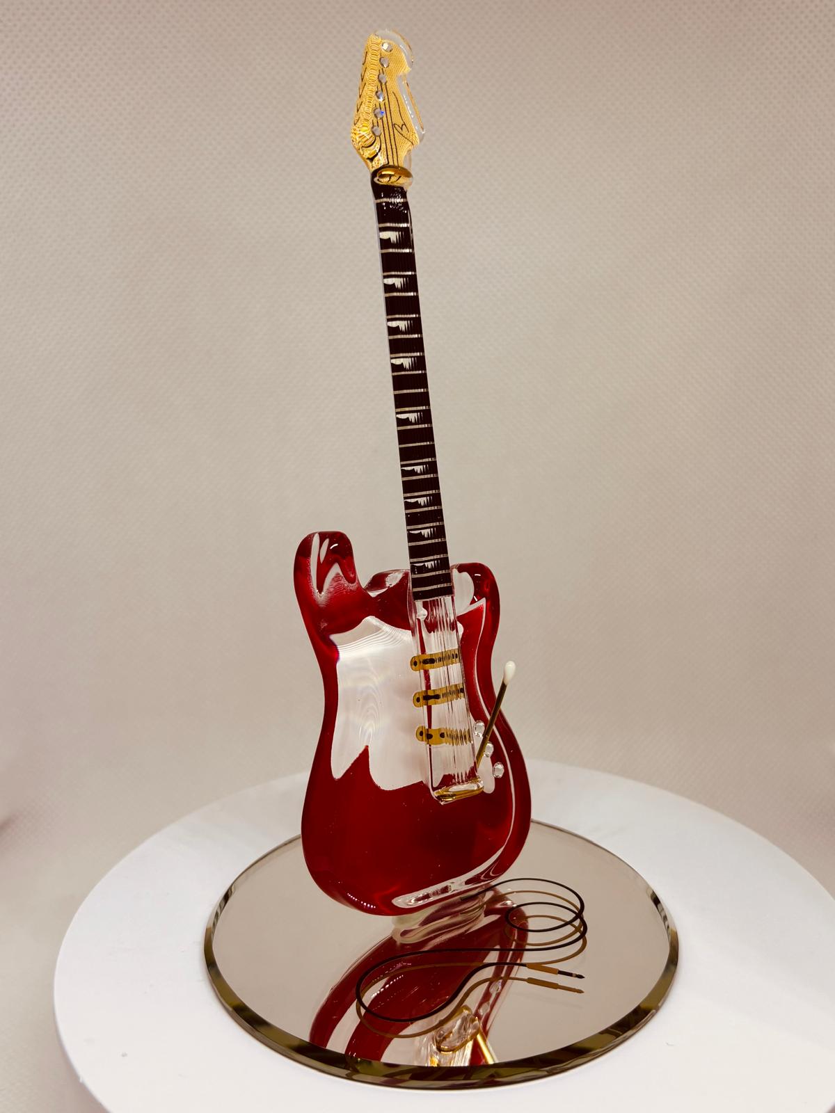 Vintage Red Guitar Figurine Handcrafted Glass Music Decor Gift