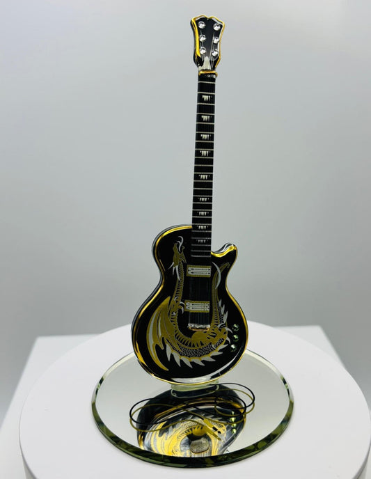 Dragon Guitar Glass Figurine | Handcrafted Fantasy Guitar Display Decor