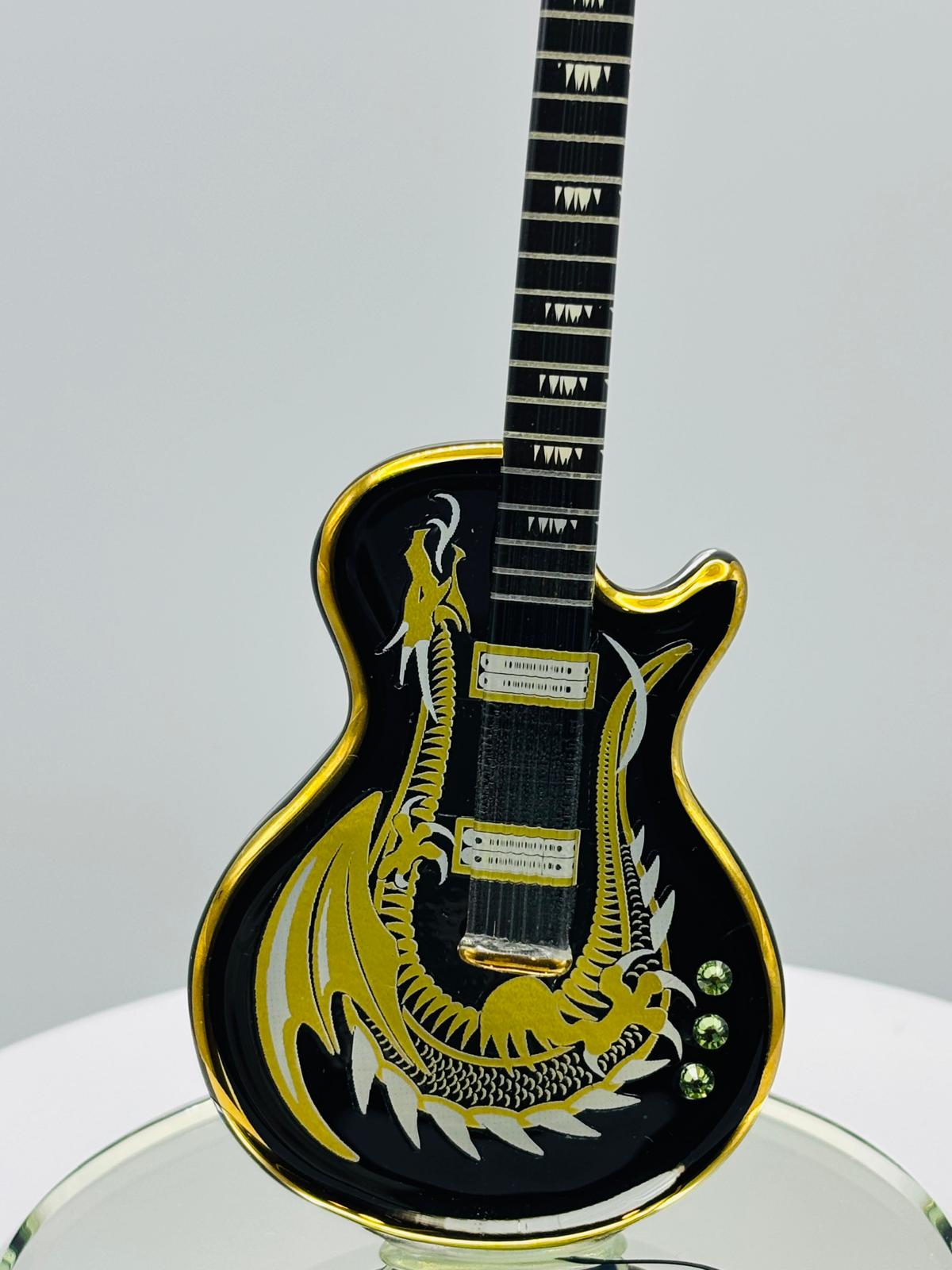 Dragon Guitar Glass Figurine | Handcrafted Fantasy Guitar Display Decor