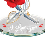 “I Love You” Red Rose Figurine | Handcrafted Glass Rose with Gold Accents