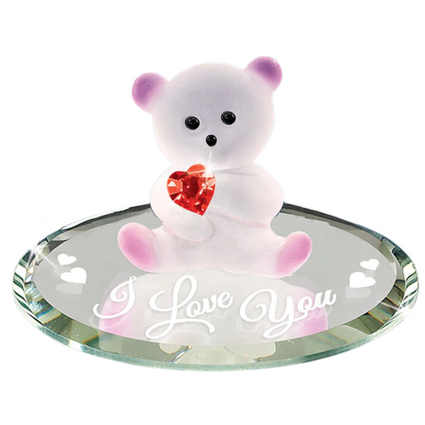 I Love You Bear Handcrafted Glass Figurine with Crystal Heart