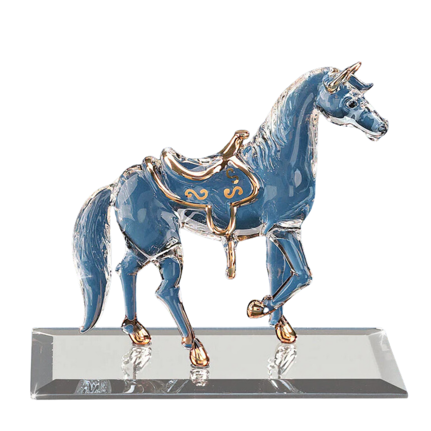Horse Glass Figurine | Handcrafted Equestrian Decor with Saddle | Collectible Gift