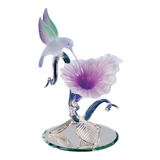 Hummingbird with Fuchsia Flower Handcrafted Glass Figurine with Crystals