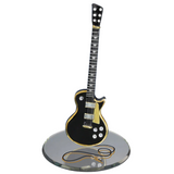 Classic Black Glass Guitar Figurine with Gold and Crystal Accents