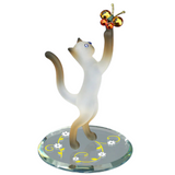 Siamese Cat with Butterfly Figurine Handcrafted Glass Cat Lover Gift