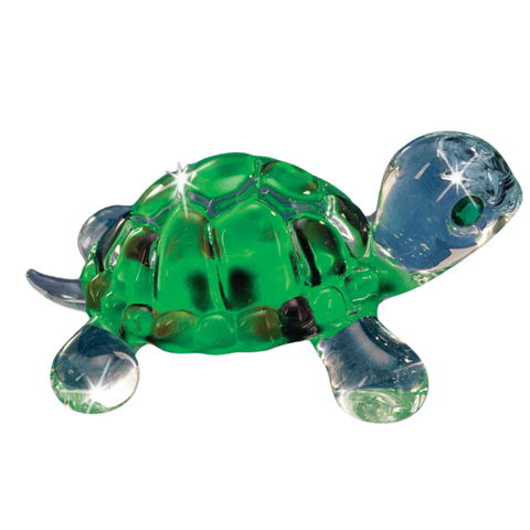 Green Turtle Figurine Handcrafted Glass Sea Turtle with Crystal Eyes