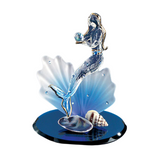 Mermaid on Blue Coral Glass Figurine | Ocean Decor | Sea Life Gift with Crystals