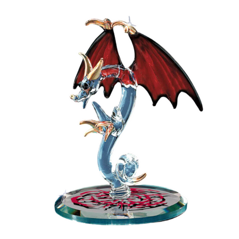 Tiny Terror Dragon Handcrafted Glass Figurine with Red Wings
