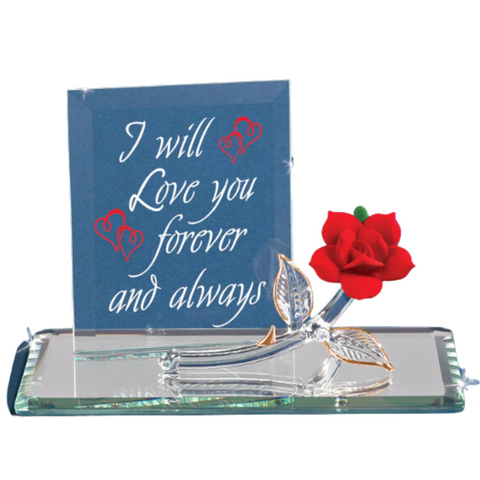 Forever Red Rose Handcrafted Glass Rose Figurine with Love Message