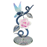 Hummingbird with Rose Vine Glass Figurine Handcrafted Crystal Bird Sculpture