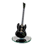 Black Guitar Figurine with Crystals Glass Music Decor for Guitar Lovers