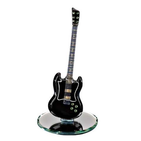 Black Guitar Figurine with Crystals Glass Music Decor for Guitar Lovers