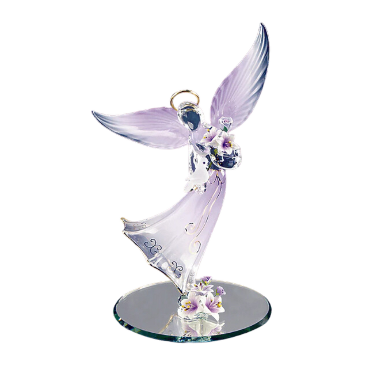 Lavender Angel with Dove Figurine | Handcrafted Glass Faith Décor Gift