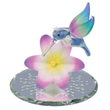 Glass Hummingbird with Lavender Lily Figurine Crystal Accents Gift