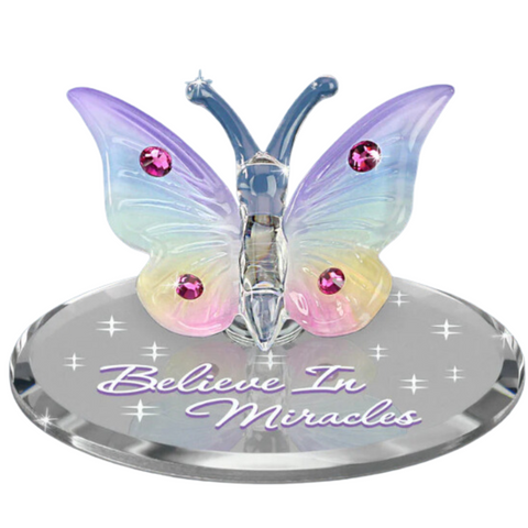 Believe in Miracles Butterfly Handcrafted Glass Figurine with Crystals