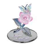 Glass Butterfly & Rose Figurine with "Mom I Love You" Message