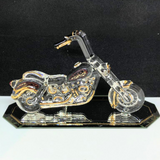 Handcrafted Glass Outlaw Motorcycle Figurine Gold & Crystal Accents
