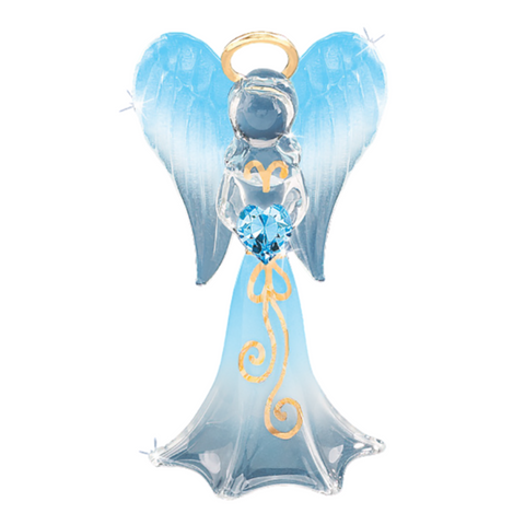 Blue Angelique Glass Angel Figurine with Heart Crystal