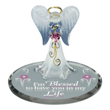 I'm Blessed Angel Figurine with Crystal Heart Handcrafted Glass Gift