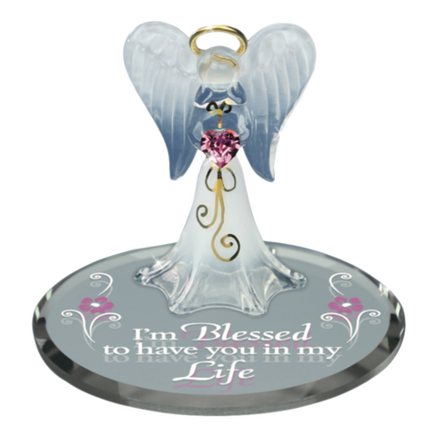 I'm Blessed Angel Figurine with Crystal Heart Handcrafted Glass Gift