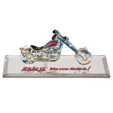 Ride It! Glass Motorcycle Figurine Chopper with Gold & Crystals