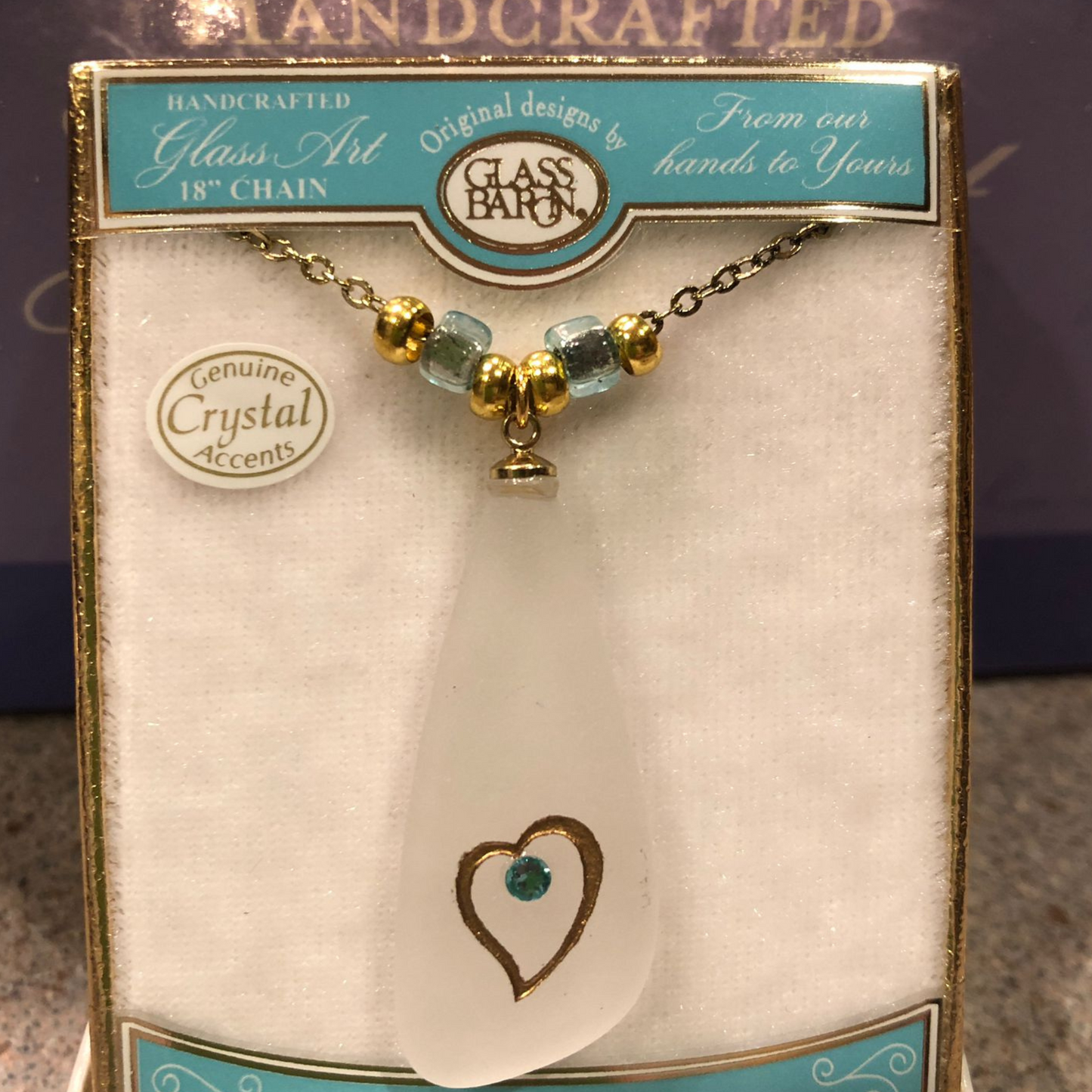 Sea Glass Heart Necklace Handcrafted Ocean Glass Pendant on 18" Gold Chain