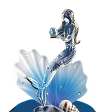 Mermaid on Blue Coral Glass Figurine | Ocean Decor | Sea Life Gift with Crystals