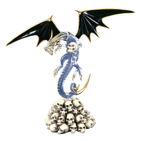 Large Skull Crusher Dragon Figurine Handcrafted Glass with Crystals & Gold