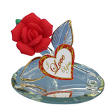 Red Glass Rose Figurine I Love You Gift with Gold Accents
