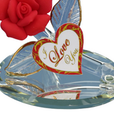 Red Glass Rose Figurine I Love You Gift with Gold Accents