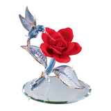 Hummingbird with Red Rose Glass Figurine Handcrafted Gift Decor