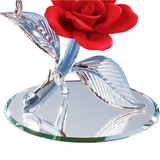 Hummingbird with Red Rose Glass Figurine Handcrafted Gift Decor