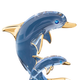 Dolphin and Baby Glass Figurine | Ocean Decor | Sea Life Gift with Crystals and 22K Gold