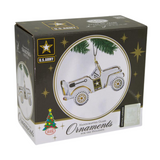 Handcrafted U.S. Army Jeep Glass Ornament Military Christmas Gift Keepsake