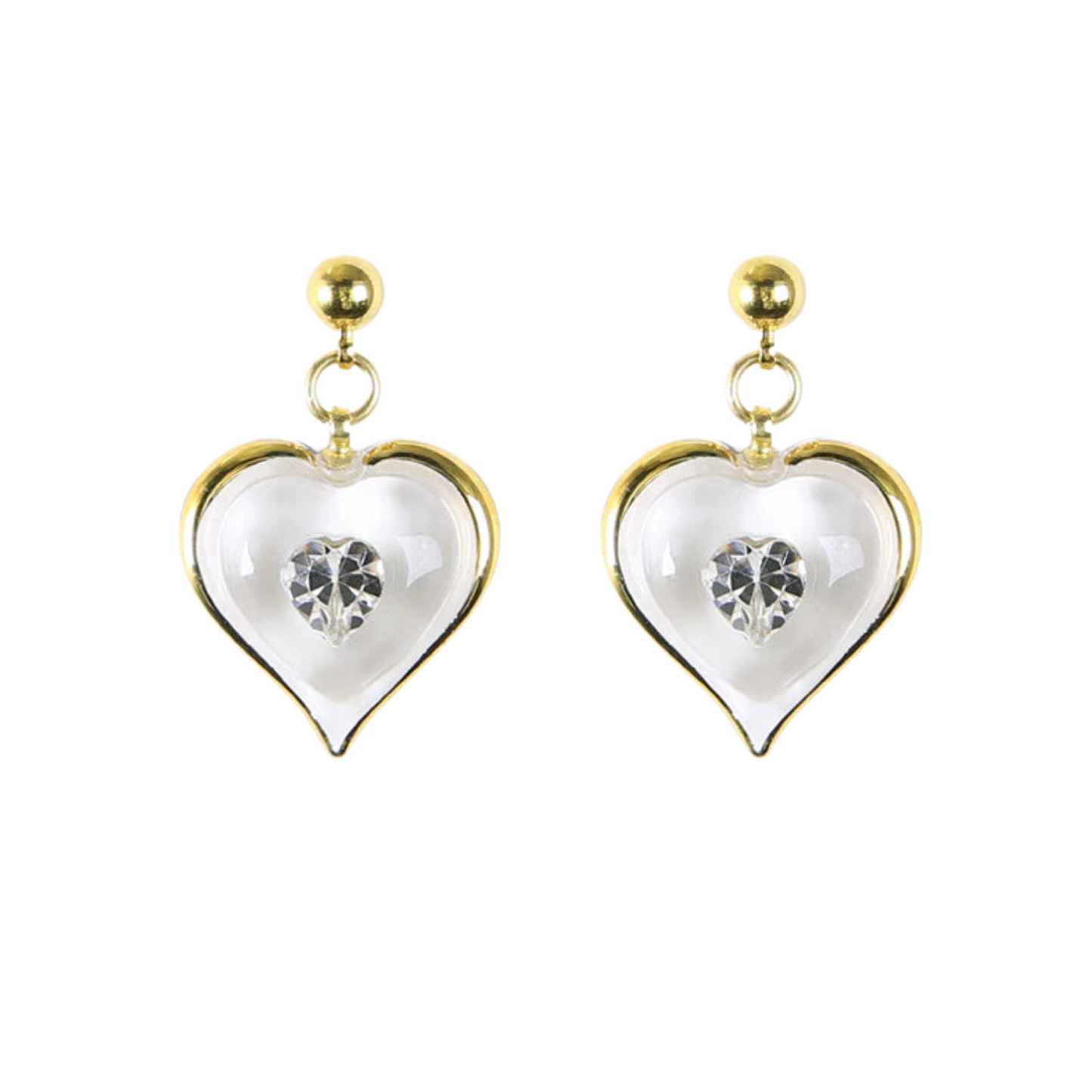April Birthstone Earrings | Heart Shaped Crystal Studs with 22Kt Gold Accents