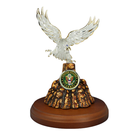 U.S. Army Eagle Figurine – Military Gift with Crystals & 22kt Gold