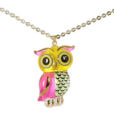 Glass Owl Necklace Handcrafted Pendant with 18" Gold-Plated Chain