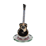 Black Acoustic Guitar Figurine Crystal & 22Kt Gold Accents Music Gift