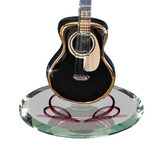 Black Acoustic Guitar Figurine Crystal & 22Kt Gold Accents Music Gift