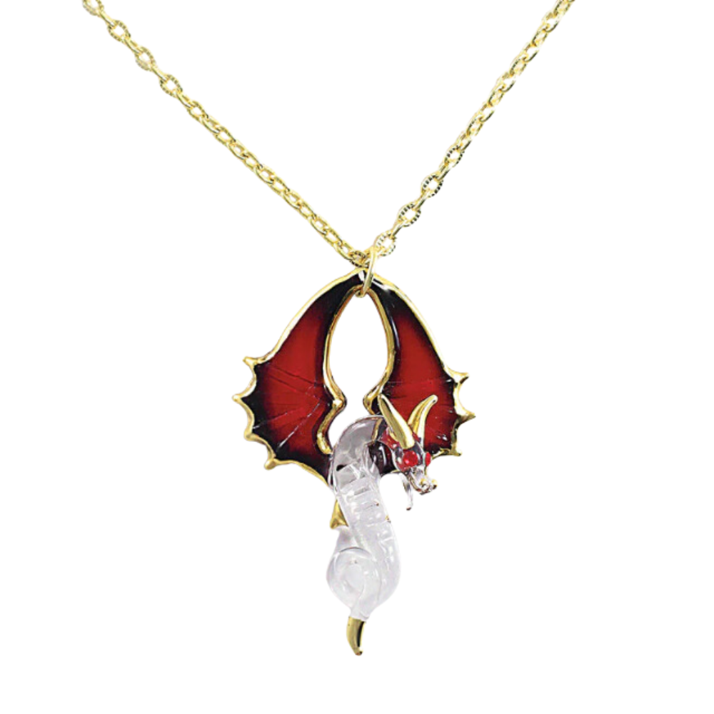 Dragon Necklace Handcrafted Glass Pendant with Gold Accents