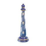 Tall Glass Blue Lighthouse Figurine | Coastal Nautical Decor | Ocean Gift